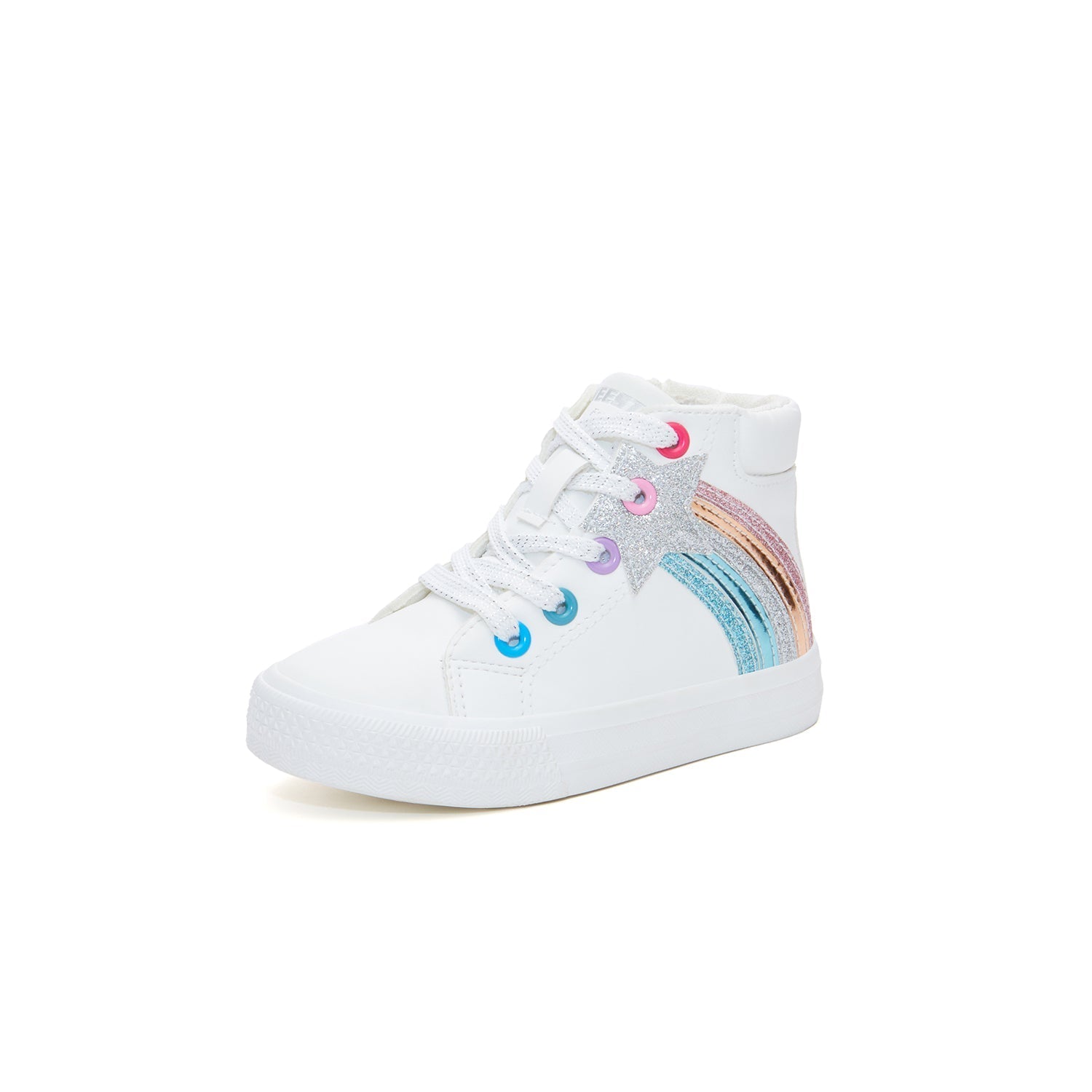 Toddler Little Kid Rainbow Mid-Top White Sneaker