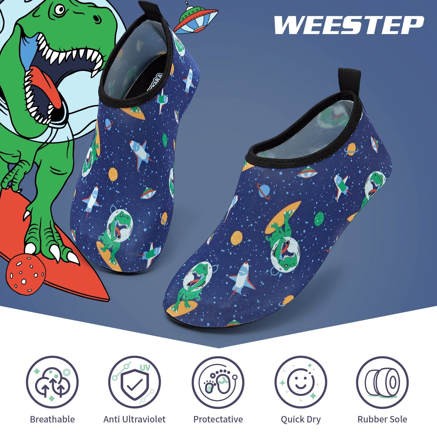 Aqua Sock Shoes Space Dino Style