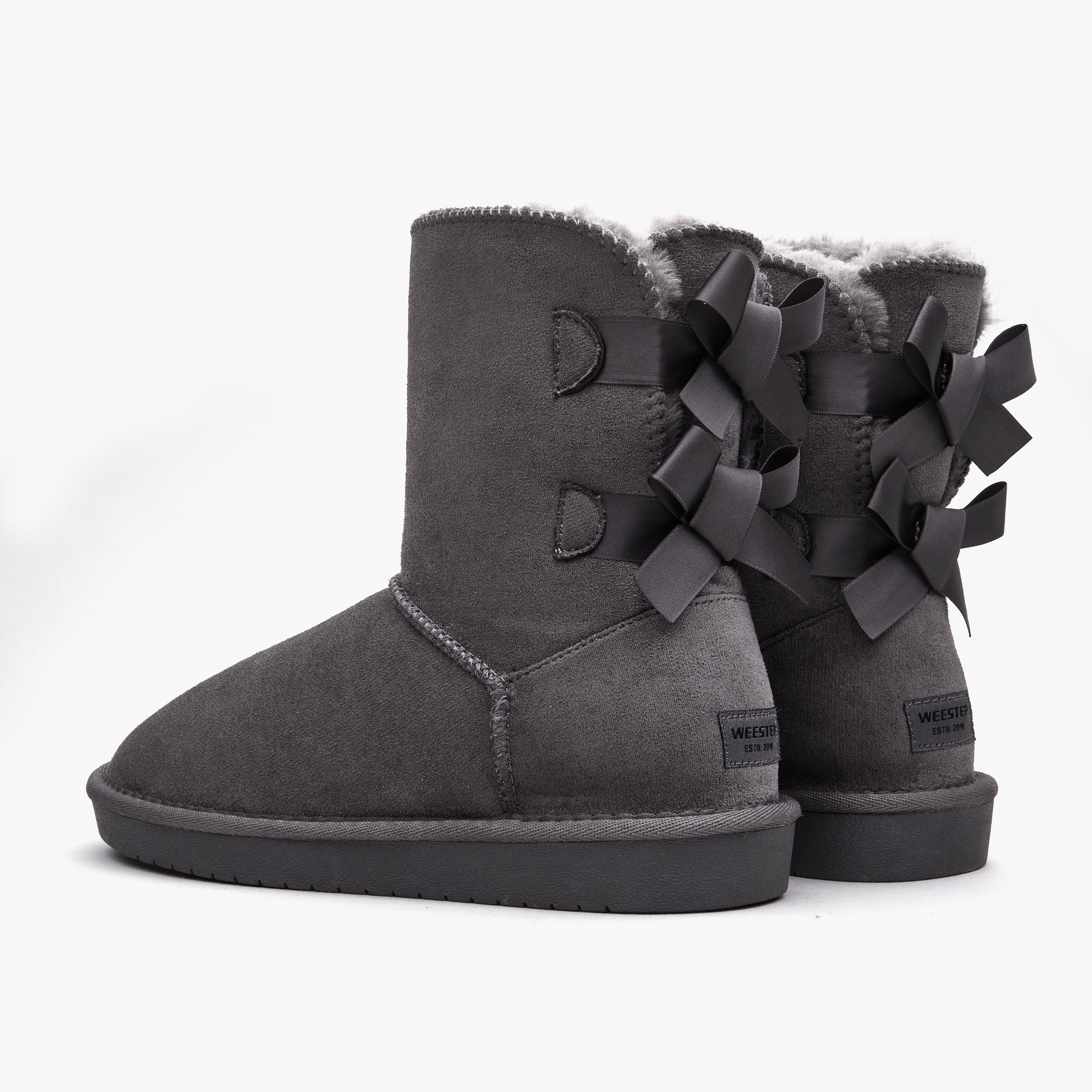 Women Mid-Calf Faux Fur Lined Double Back-Bow Winter Snow Boots