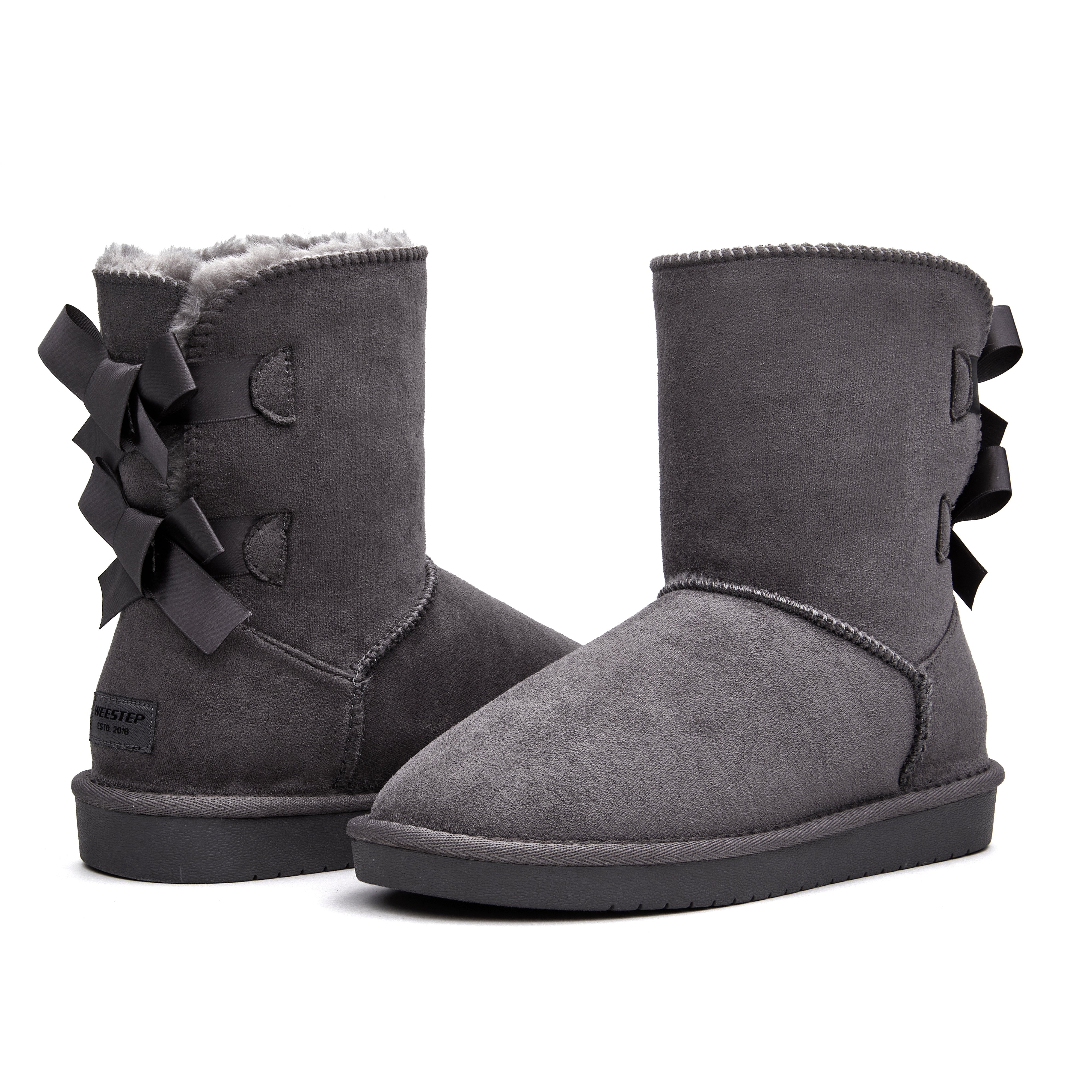 Women Mid-Calf Faux Fur Lined Double Back-Bow Winter Snow Boots