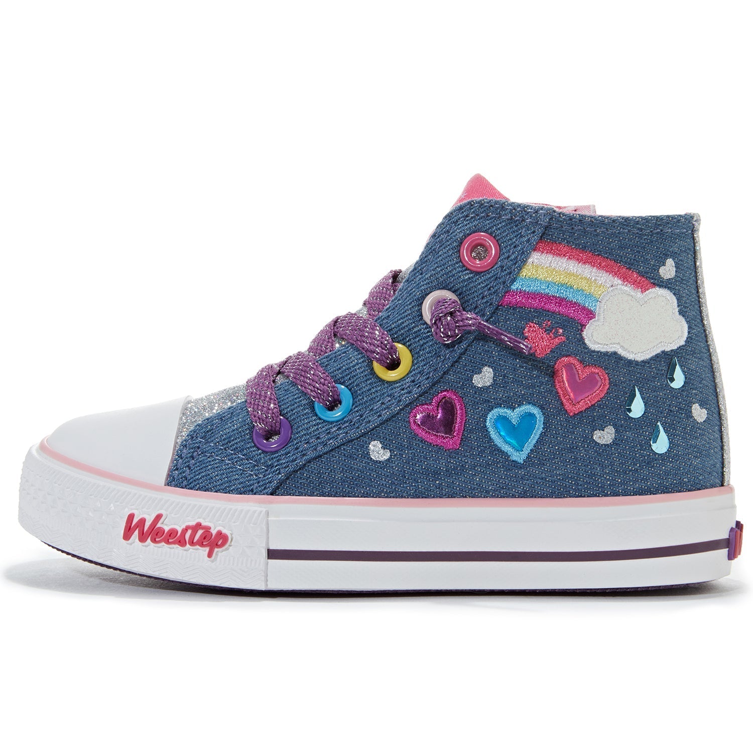 Toddler Little Kid Rainbow Heart Mid-Top Denim Sneaker
