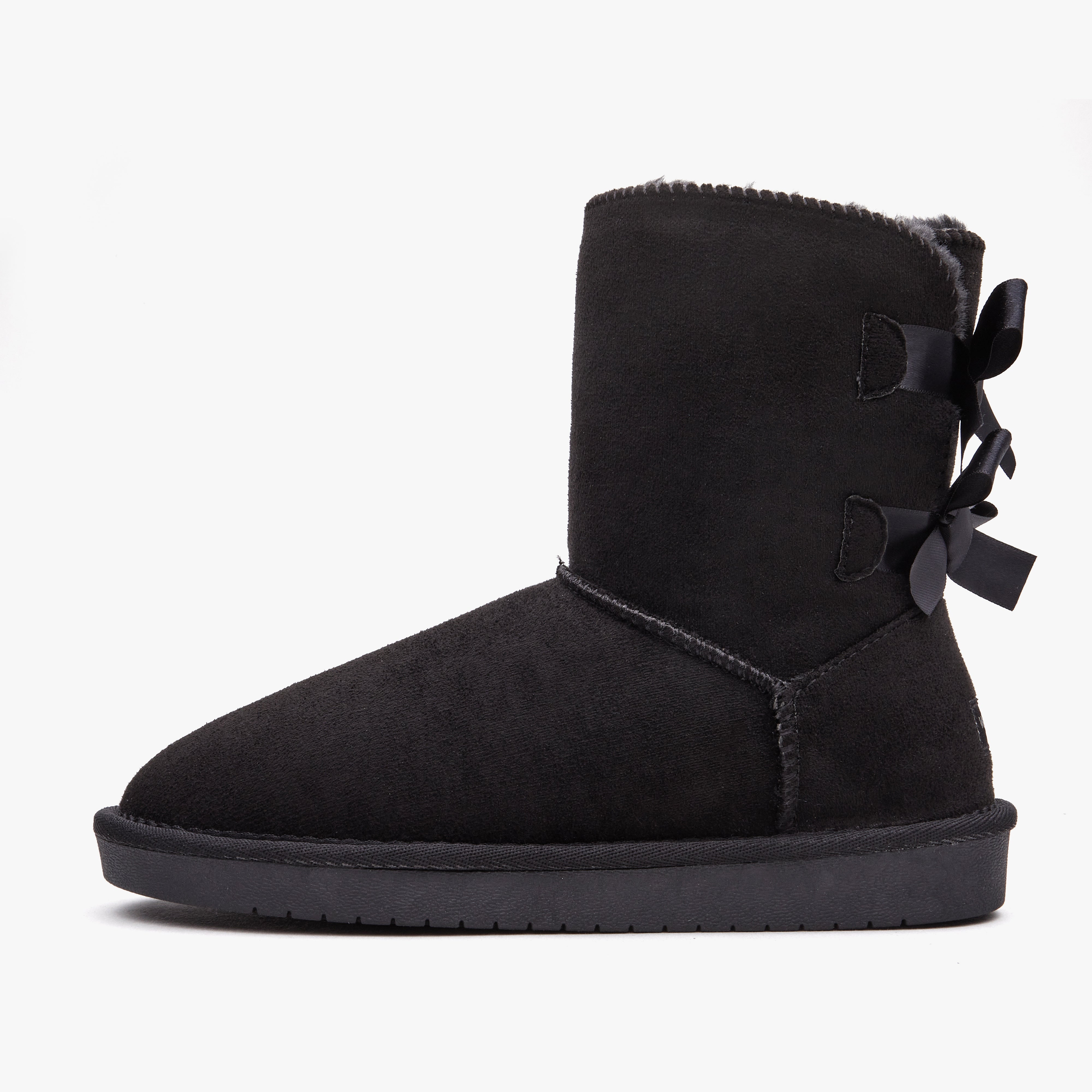 Women Mid-Calf Faux Fur Lined Double Back-Bow Winter Snow Boots