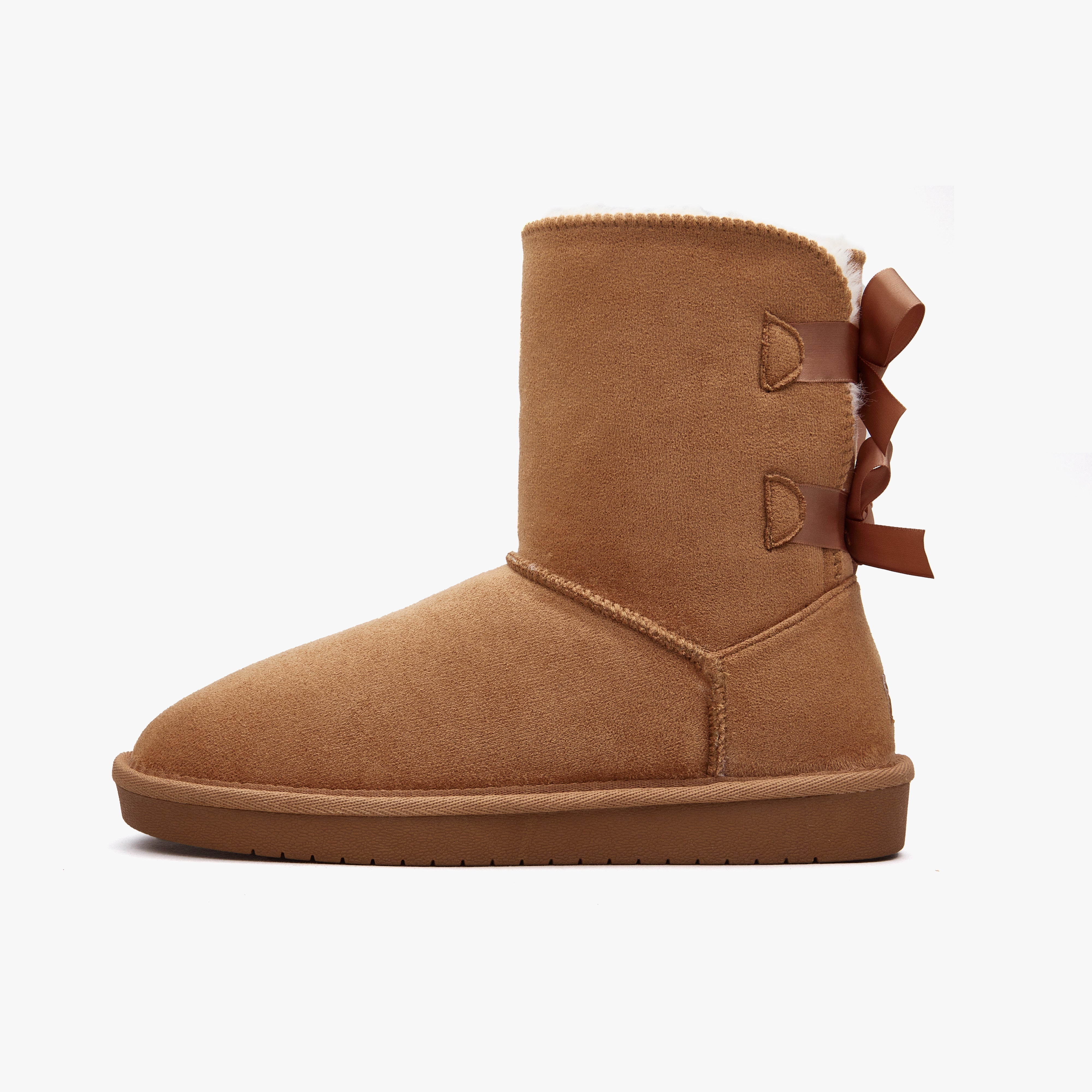Women Mid-Calf Faux Fur Lined Double Back-Bow Winter Snow Boots