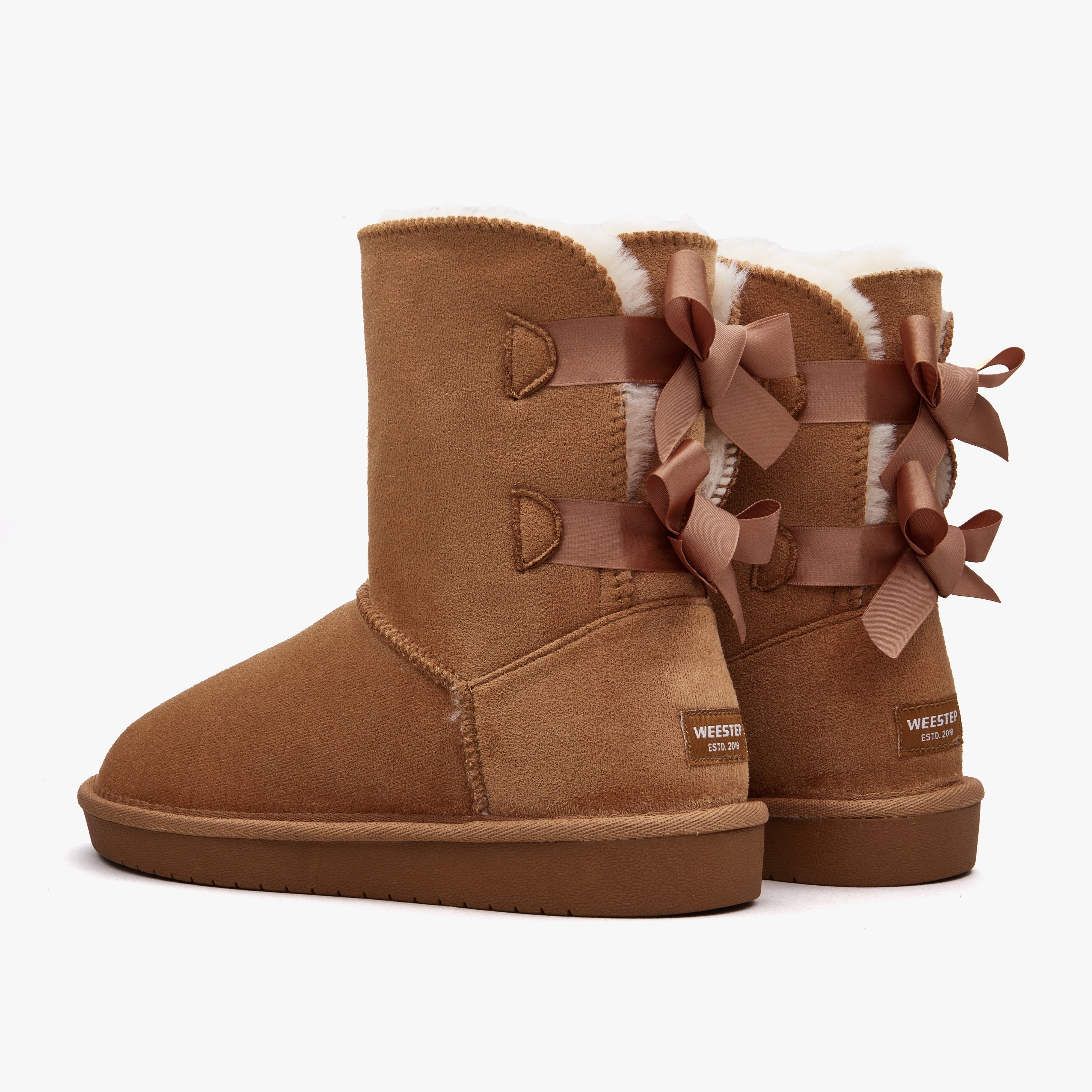 light brown bow faux fur lined short boots