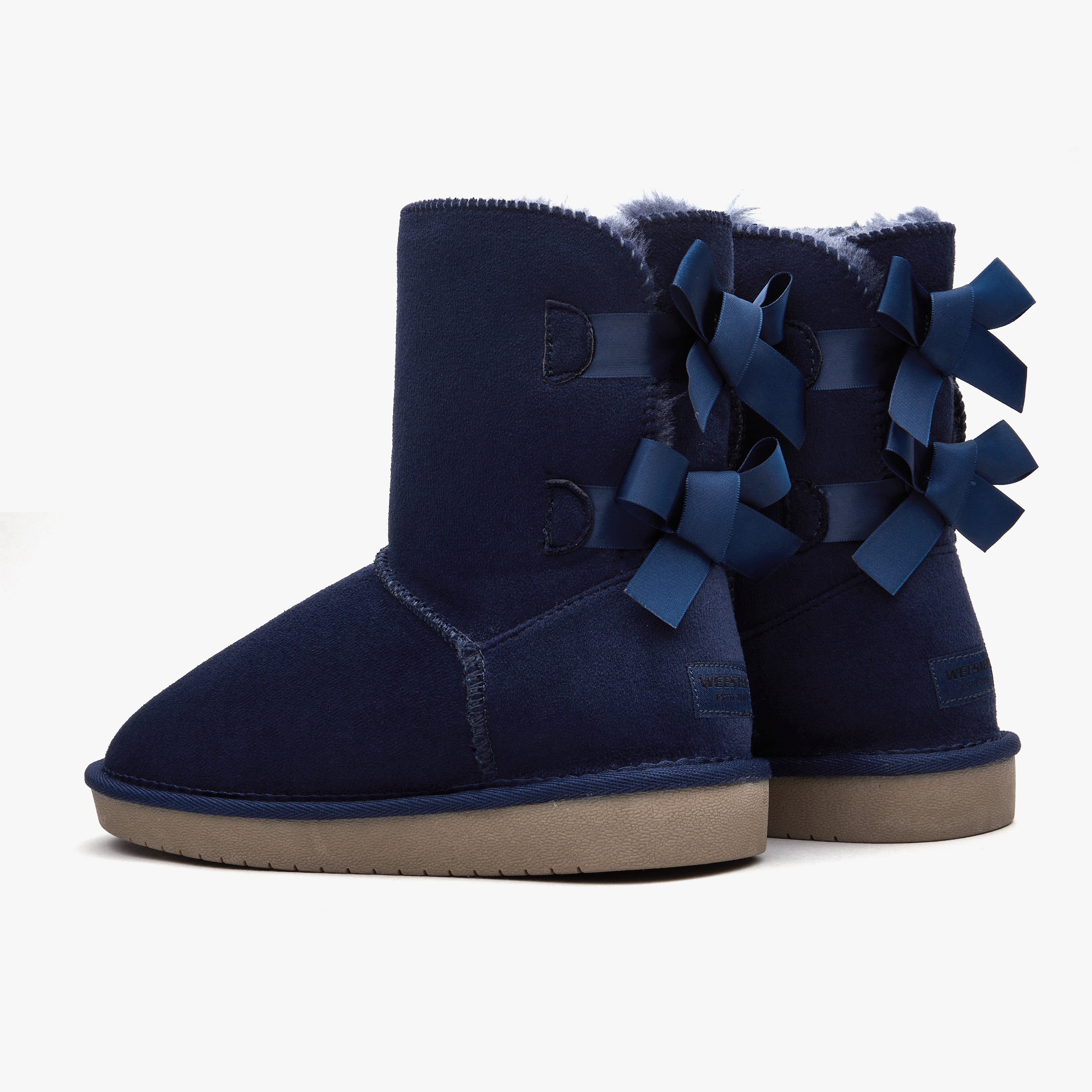 Women Mid-Calf Faux Fur Lined Double Back-Bow Winter Snow Boots