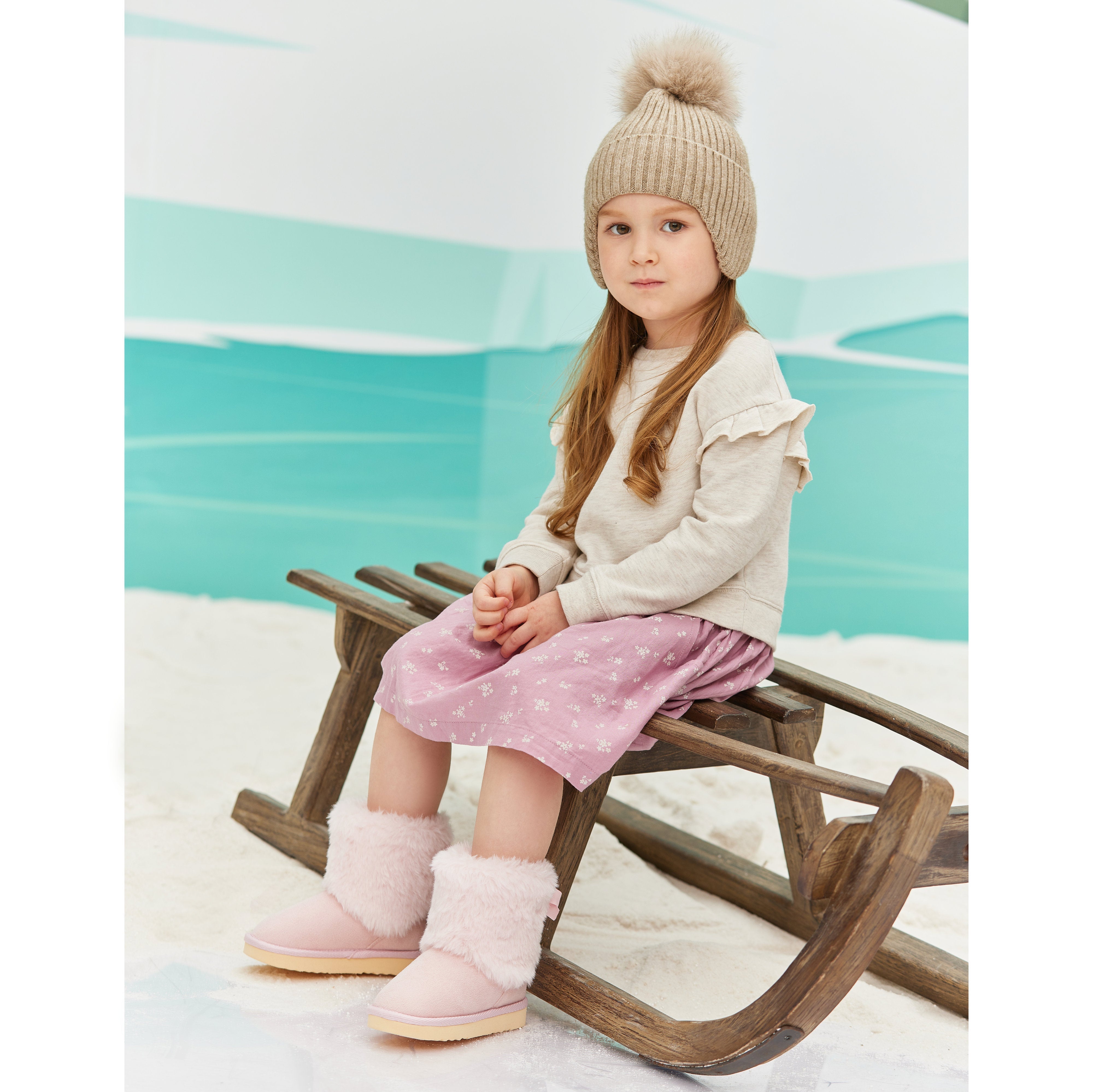 Toddler Little Kid Classic Furry Bow Snow Boots